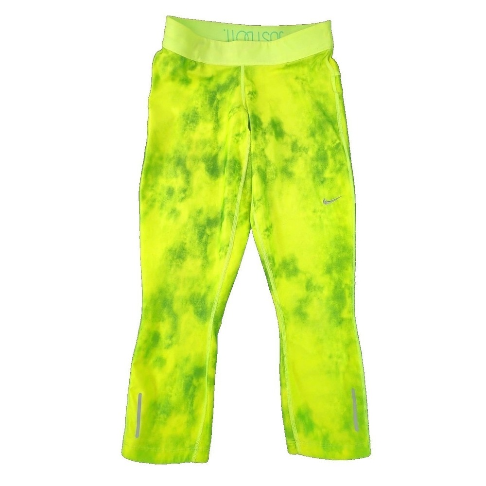 Nike Dri-FIT Epic Run‎ Capri Volt Green Tie Dye Womens Small Running Leggings